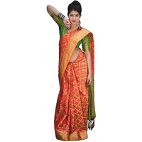 Panzora Womens Banarasi Patola Silk Saree With unstitched Bloue Piece (Orange)