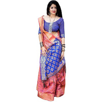 Panzora Womens Banarasi Patola Silk Saree With unstitched Bloue Piece (Blue-Pink)