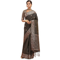 Insthah Womens Banarasi Silk 5.5 Meters Saree With 0.85 Meter Unstitched Blouse Piece (Coffee)