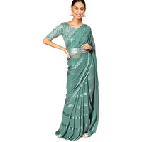 AKHILAM Womens Georgette & Satin Solid Saree With Unstitched Blouse Piece (Teal Green_2AFREN2004)