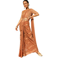 AKHILAM Womens Georgette & Satin Solid Saree With Unstitched Blouse Piece (NudeBeige_2AFREN2005)