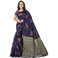 CRAFTX Womens Woven Silk Saree With un-stitched Blouse Piece (CT-009-NAVY BLUE_Navy Blue)