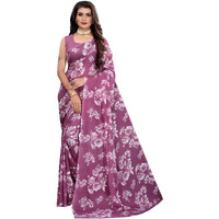 SIRIL Womens Georgette Floral Printed Saree with Blouse(2024S566_Purple)