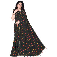 SOURBH Womens Plain Weave Georgette Bandhani Printed Saree with Blouse Piece (37184-Black, Red, Yellow)