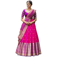 WILLFE Kanjivaram Pure Zari Soft Silk Traditional Lehenga Saree, Unstitched Lehenga Choli, Half Saree (PINK).