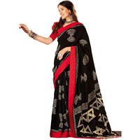 AKHILAM Womens Abstract Bhagalpuri Silk Printed Saree With Unstitched Blouse Piece (Black_22WOM22901_HS)