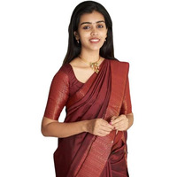 Flosive Womens Present Banarasi Soft Lichi Silk Saree Beautiful Jacquard Rich Pallu Design Work Zari Woven Kanjivaram Silk Style Saree Induja Copper With Soft Lichi Silk Blouse Piece (Maroon)