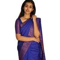 Flosive Womens Present Banarasi Soft Lichi Silk Saree Beautiful Jacquard Rich Pallu Design Work Zari Woven Kanjivaram Silk Style Saree Induja Copper With Soft Lichi Silk Blouse Piece (Blue)