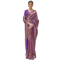 AKHILAM Womens Kanjeevaram Silk Embroidered Woven Zari Work saree With Unstitched Blouse Piece (Purple_KSHF235003)