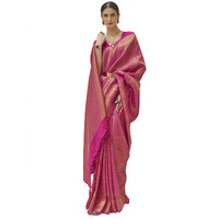 AKHILAM Womens Kanjeevaram Silk Embroidered Woven Zari Work saree With Unstitched Blouse Piece (Pink_KSHF235008)