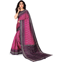 SOURBH Womens Art Silk Ikat Dyed Printed Saree with Blouse Piece (22082-Pink, Wine)