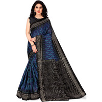 SOURBH Womens Art Silk Ikat Dyed Printed Saree with Blouse Piece (22085-Blue, Black)