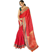 SGF11 Womens Kanjivaram Patola Silk Weaving Handloom Saree Pure Golden Zari With Blouse Piece