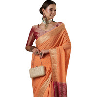 AKHILAM Womens Woven Design Ethnic Motif Georgette Kanjeevaram Saree With Unstiched Blouse Piece (Peach_ARYA6001_FL)