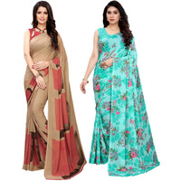 Satrani Womens Polyester Saree (1182ST117_2041ST576_Beige||Light Blue)