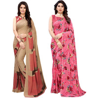 Satrani Womens Polyester Saree (1182ST117_1850ST178_Beige||Pink)