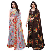 Satrani Womens Polyester Saree (1926ST306_1955ST345_Grey||Brown)