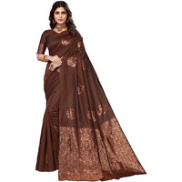 Yashika Banarsi Womens Banarasi Cotton Silk Saree with Blouse Piece(New MUDRA Brown)