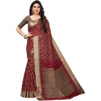 Yashika Womens Woven Linen Saree With Blouse Piece (Bee Red_Red)