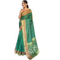 SGF11 Womens Kanjivaram Patola Silk Weaving Handloom Saree Pure Golden Zari With Blouse Piece