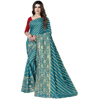 Sidhidata Textile Womens Dola Silk Gota Patti Work Lace Foil Printed Saree With Unstitched Blouse Piece (A Rama)