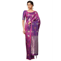 AKHILAM Womens Silk Blend Woven Border Saree with Unstitched Blouse Piece(Magenta_YMN52003_QL)