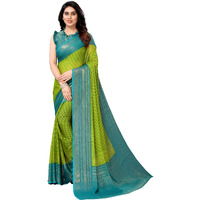 Bee M Pee Designer Zari (printed chiffon sarees for women_Mehendi Green)