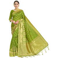 Vardha Womens Banarasi Art Silk Saree with Unstitched Blouse Piece - Zari Woven Work Sarees for Wedding (Paneri, 31, Olive Green)