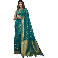 Vardha Womens Organza Art Silk Saree with Unstitched Blouse Piece - Zari Woven Work Sarees for Wedding (Kalini Silk, 432, Blue)