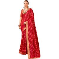 AKHILAM Womens Vichitra Silk Embellished Ethnic Motif Saree With Unstitched Blouse Piece (Red_AMISHA81454_5D)