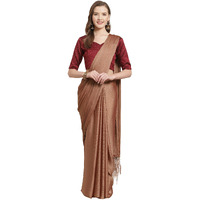 AKHILAM Womens Striped Poly Georgette Chanderi Saree with Blouse Piece (ARTA4214, Brown)