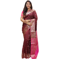 SGF11 Womens Kanjivaram Pure Soft Silk Handloom Saree For Women Pure Golden Zari With Blouse Piece (Maroon)