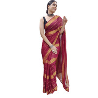 StyleScope Womens Georgette Ready To Wear 1 Minute Saree With Unstitched Blouse Piece (33 Patti Maroon_Maroon_Free Size)