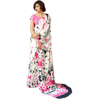 AKHILAM Women Abstract Print Crepe Saree With Unstitched Regular Fit Blouse Piece (Cream_Kaks108018_Rj)