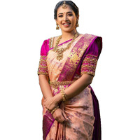 VASTTRAM Womens shree pallav kanchipuram Banarasi Lichi Silk Saree with Plain Unstitched Blouse Piece (peach)