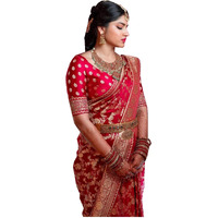 VASTTRAM Womens shree pallavi kanchipuram Banarasi Lichi Silk Saree with Plain Unstitched Blouse Piece (Red)