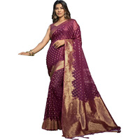 Vardha Womens Organza Art Silk Saree with Unstitched Blouse Piece - Zari Woven Work Sarees for Wedding (Kalini Silk, 431, Wine)