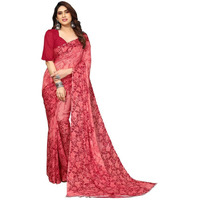 SICHI Womens Geoegette Floral Print Saree with Unstitched Blouse Piece (3112S2153N_Maroon)