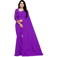 Sidhidata Textile Womens Georgette Saree With Unstitched Blouse Piece (Plain purple 732__Purple_Free Size)