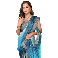 iZibra Saree for Women Latest Chiffon Batik Printed Work Lace Border Georgette Sari WIth Brocade Blouse Piece 2023 (Skyblue)