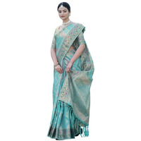 Satrani Womens Organza Banarasi Jacquard Saree with Unstitched Blouse Piece (3086S141N_Sky Blue)