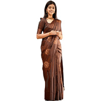 Bollyclues Kanjivaram Banarasi South Indian Traditional Soft Lichi Silk Saree With Un-stitched Blouse Piece (Coffee)