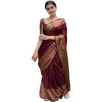 AKHILAM Womens Womens Trendy Kanjivaram Banarasi Soft Lichi Silk Saree With Blouse Piece, Maroon