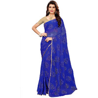 AKHILAM Womens Chiffon Woven Desigh Saree with Unstitched Blouse Piece(Dark Blue_DOLY2605)