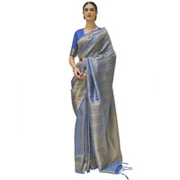 AKHILAM Womens Kanjeevaram Silk Embroidered Woven Zari Work saree With Unstitched Blouse Piece (Blue_KSHF235002)