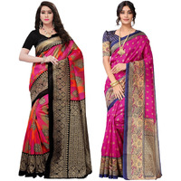 SIRIL WomenS Poly Silk Saree Combo Pack Of 2 With Unstitched Blouse Piece (800S39_2431S855_Multi || Rani Pink)