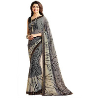 Shruhad  Womens Georgette Printed Saree with Jacquard Lace Border & Blouse Piece in Grey color (Saree Length 6.3 Mtr) (grey)