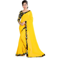 Oomph! Womens Printed Chiffon Sarees - Butter Yellow