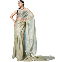 AKHILAM Womens Solid Organza Saree With Unstitched Blouse Piece (Olive_METLIC108)