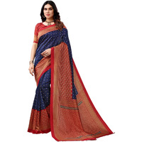 SICHI WomenS Printed Poly Silk Saree With Unstitched Blouse Piece(2535S931N_Navy Blue & Red)